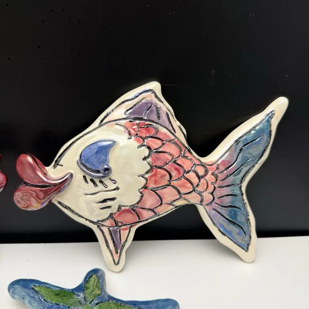 Blue Sky Clayworks Heather Goldminc Blue & Pink Kissy Fish & Starfish Wall Decor